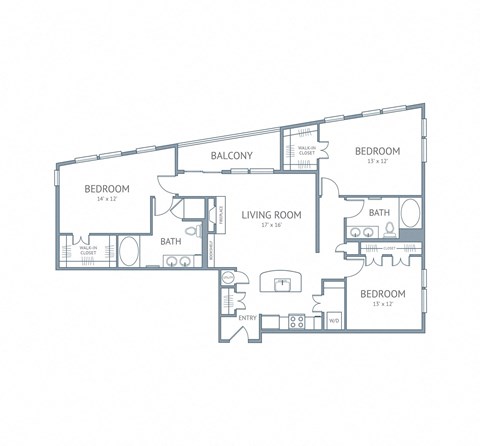 Floor plan for 3 beds, 3 baths, 1524 sqft